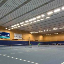 Indoor tennis courts at the Easter Tennis Camp, Bisham Abbey